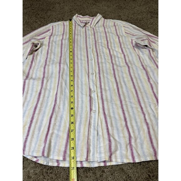 GAP White/Pink Stripe Linen Blend Button Up Shirt Beach Coastal Travel Relax XL - Picture 9 of 9